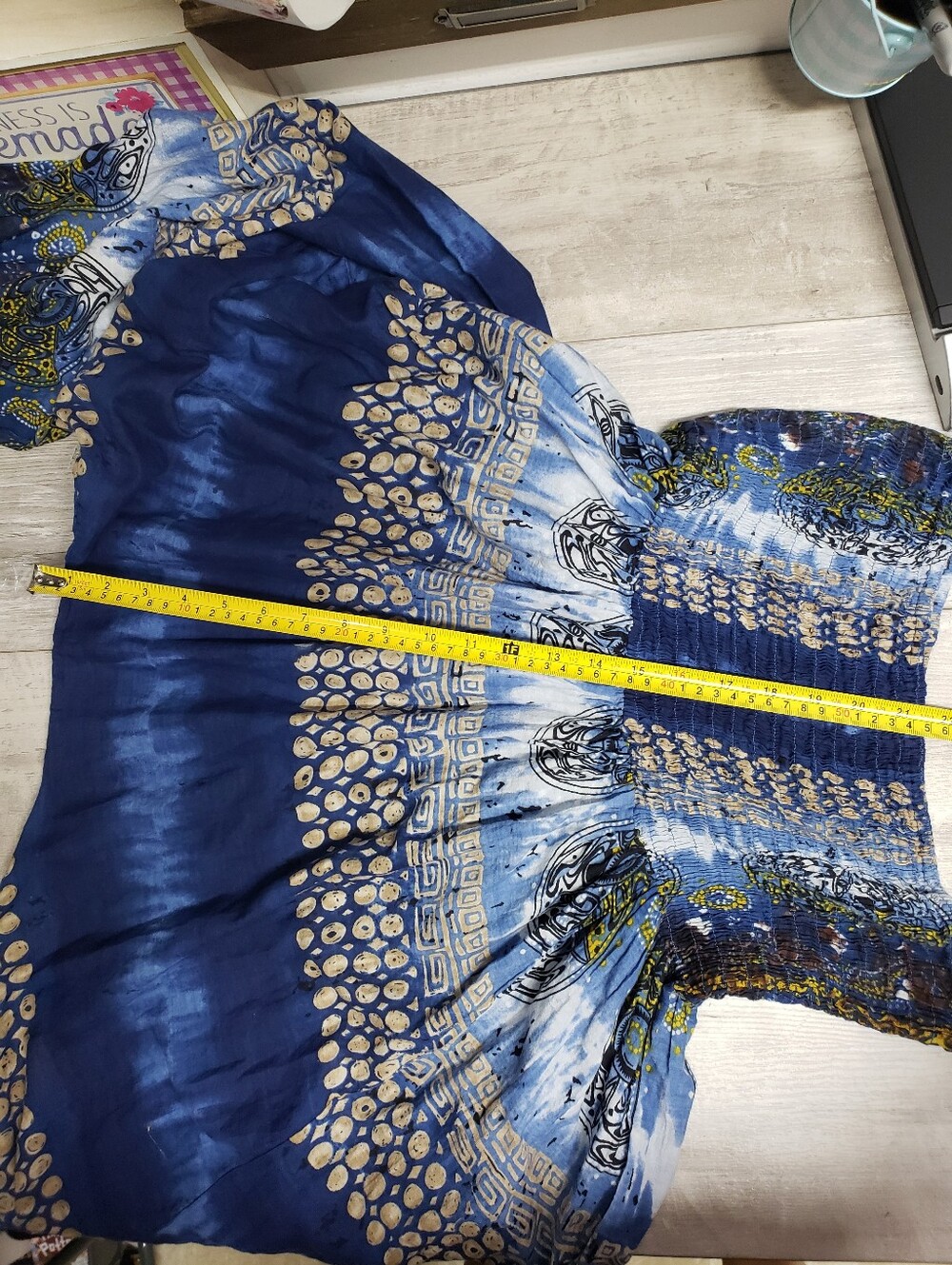 Boho Tie-Dye Harem Pants Blue Cream Mandala Print Smocked Waist Festival Hippie - Picture 4 of 12